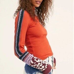 Free People Switch it Up Thermal Orangy/Terracotta Knit Mock neck Top